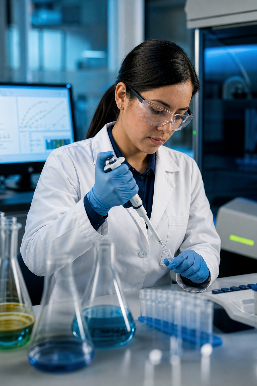 Profesional de laboratorio aplicando un método cuantitativo